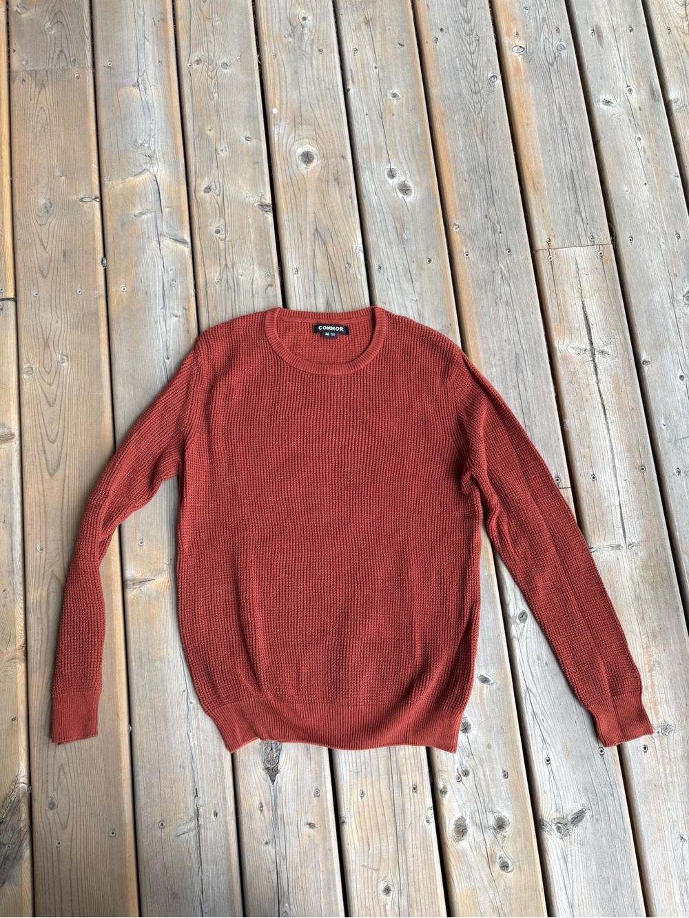 Conner Rust Red Waffle Knit Crewneck Sweater